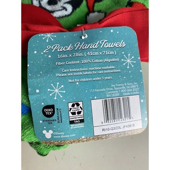 2 Pack Disney Mickey Mouse Christmas Lights Bath Hand Towels Green Holidays NEW - Picture 3 of 10